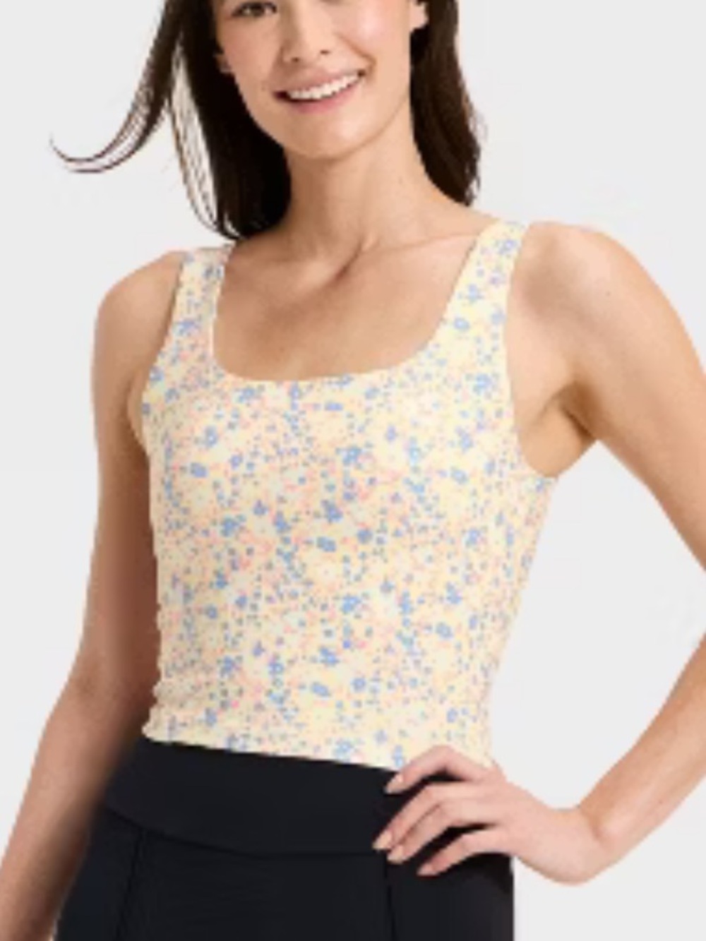 all in motion yellow Square-Neck Tank with Pink & Blue Floral Print nwt 5